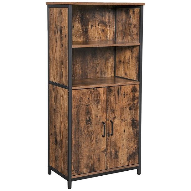 Reol - gulvreol med 2 hylder og skab - rustik brun 60x35x125