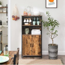 Reol - gulvreol med 2 hylder og skab - rustik brun 60x35x125