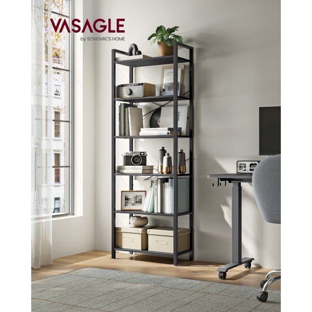 Reol - stuereol i industrielt design - sort 186 x 66 x 30