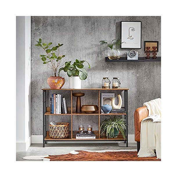 Reol - bogreol med 6 rum - konsolbord - rustik brun 120x80x33