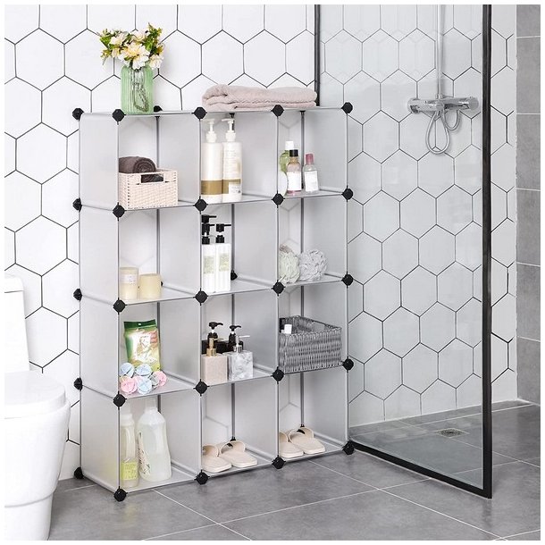 Opbevaringsreol - kubisk reol i plastik - skoreol med 12 rum