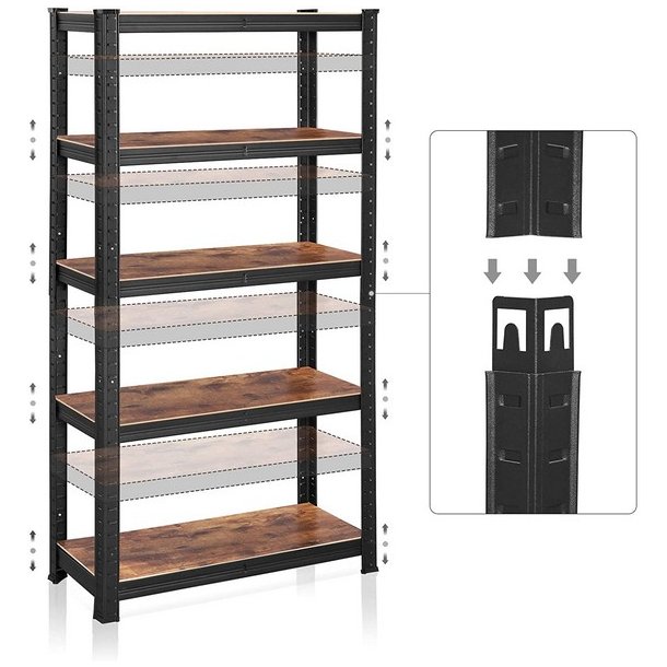 St�lreol - lagerreol - sort og rustik brun reol 150 x 75 x 30