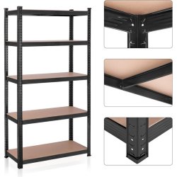 St�lreol med 5 hylder - lagerreol - sort reol 200 x 100 x 50