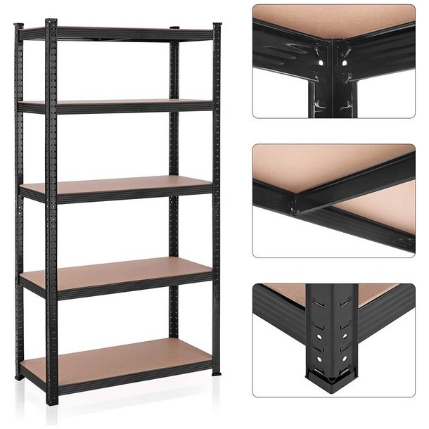 St�lreol med 5 hylder - lagerreol - sort reol 200 x 100 x 50