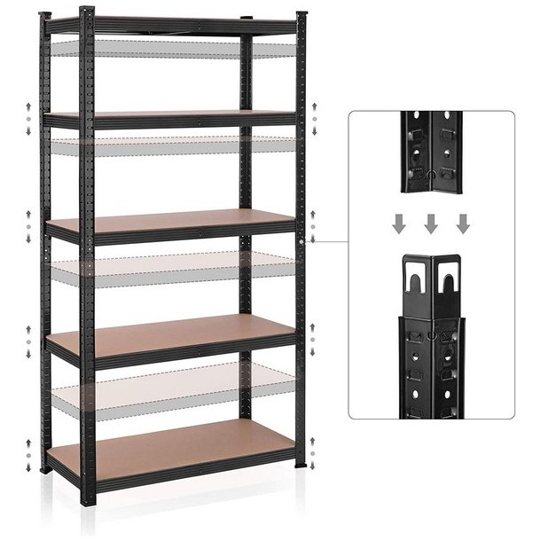 St�lreol med 5 hylder - lagerreol - sort reol 200 x 100 x 50