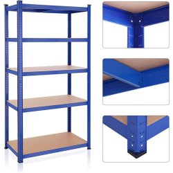 St�lreol med 5 hylder - lagerreol - bl� reol 200 x 100 x 50