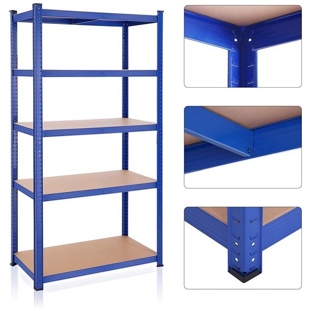 St�lreol med 5 hylder - lagerreol - bl� reol 200 x 100 x 50