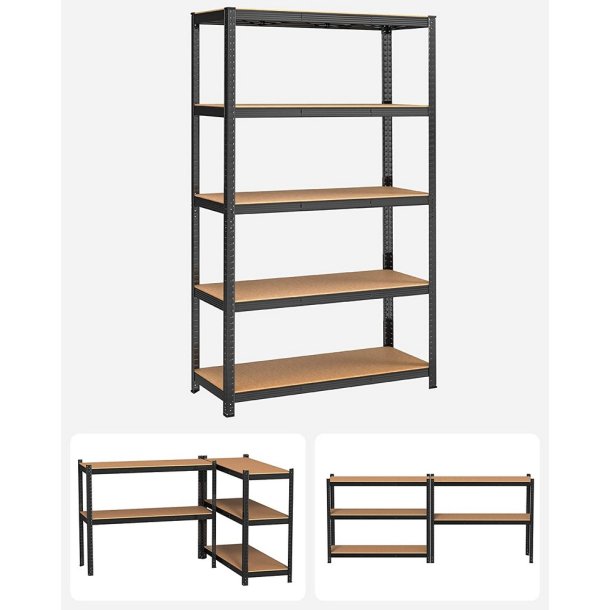 Stlreol med 5 hylder - lagerreol - sort reol 200 x 120 x 60