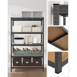 St�lreol med 5 hylder - lagerreol - sort reol 200 x 120 x 60