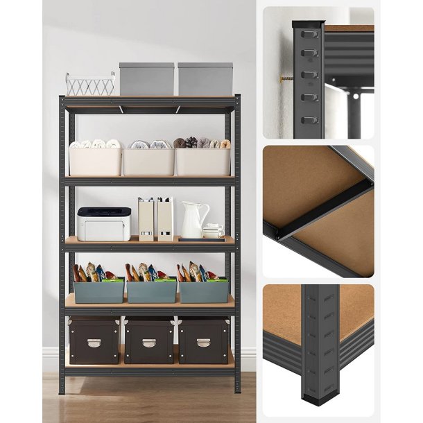 St�lreol med 5 hylder - lagerreol - sort reol 200 x 120 x 60