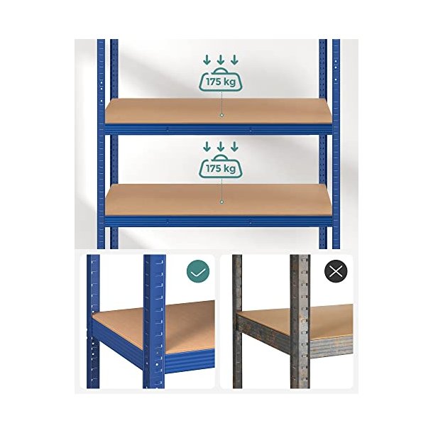 St�lreol med 5 hylder - lagerreol - bl� reol 200 x 120 x 60