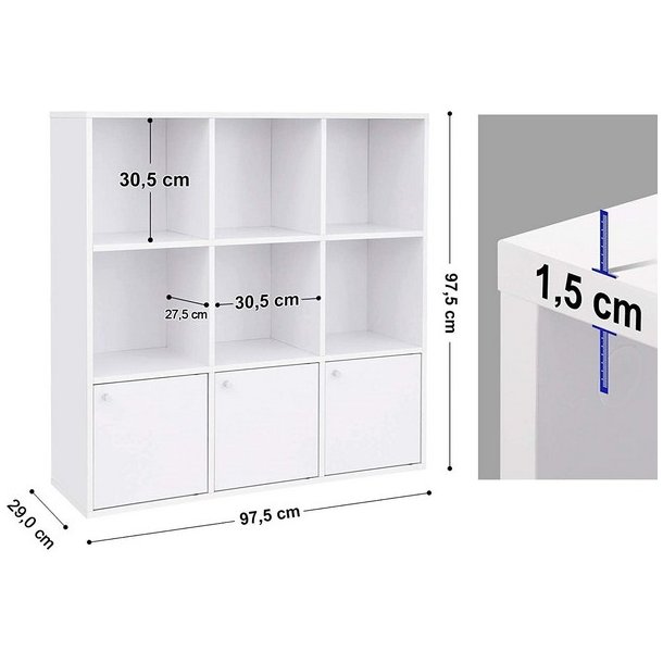 Bogreol - fritstende rumdeler i tr - hvid 98 x 30 x 98