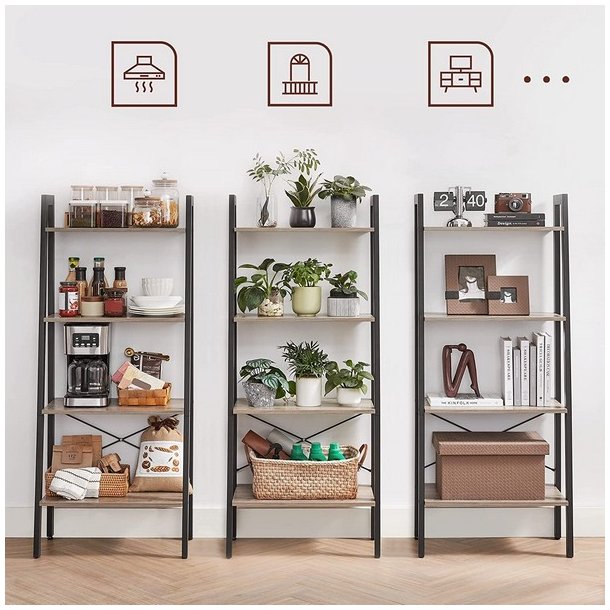 Reol - stigereol i industrielt design - gr beige 138 x 56 x 34