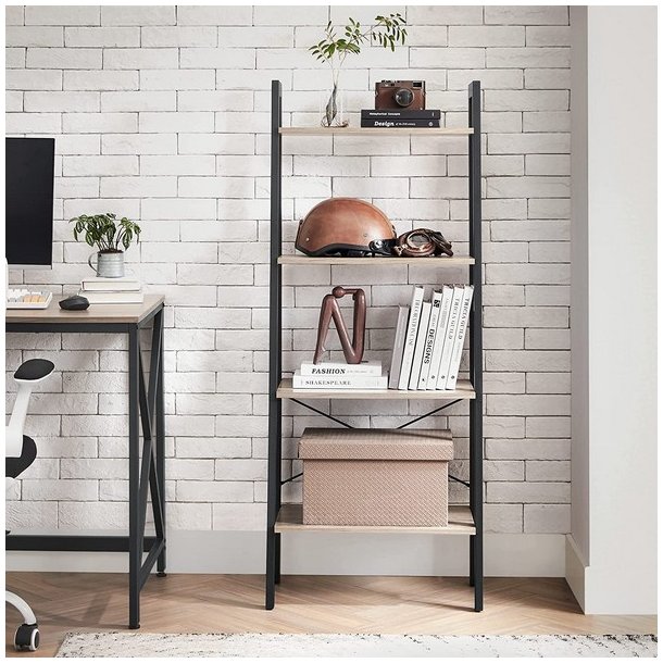 Reol - stigereol i industrielt design - gr� beige 138 x 56 x 34