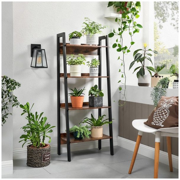 Reol - stigereol i industrielt design - rustik brun 138 x 56 x 34