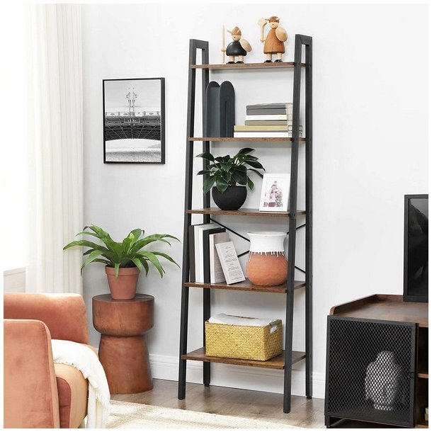 Reol - stigereol i industrielt design - rustik brun 172 x 56 x 34