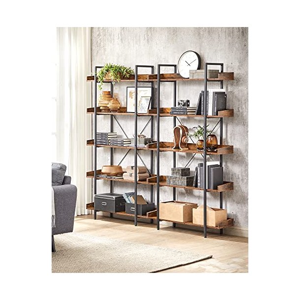 Bogreol - stuereol med 5 hylder - rustik brun 100 x 28 x 178
