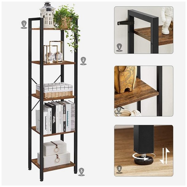 Reol - stuereol i industrielt design - rustik brun 146 x 40 x 30