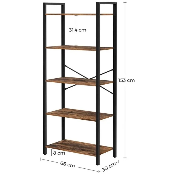 Reol - stuereol i industrielt design - rustik brun 153 x 66 x 30