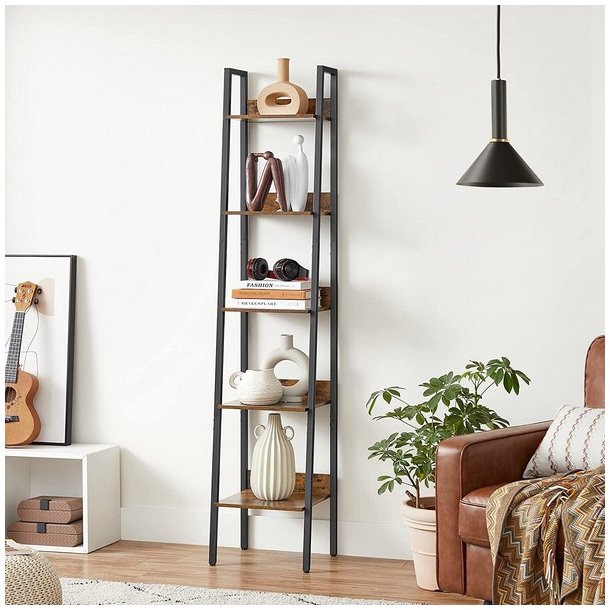 Reol - stigereol i industrielt design - rustik brun 170 x 30 x 34