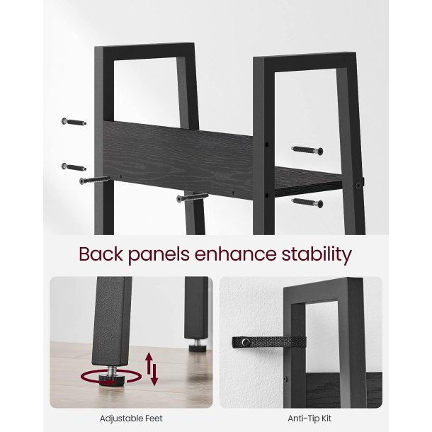 Reol - stigereol i industrielt design - sort 170 x 30 x 34