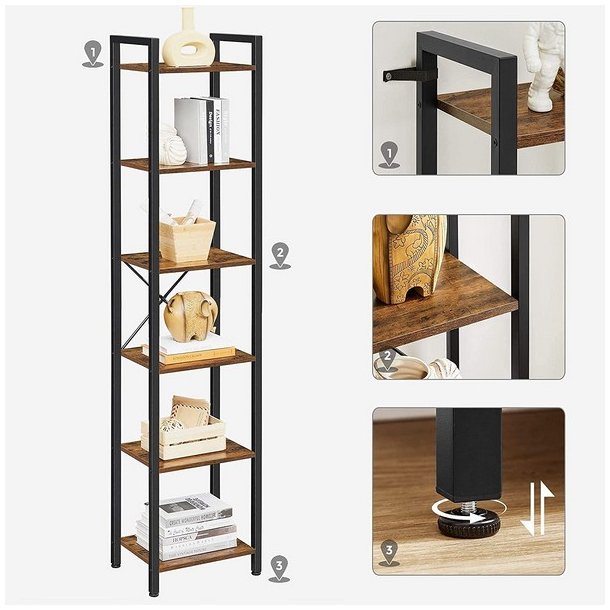 Reol - stuereol i industrielt design - rustik brun 187,5x40x30