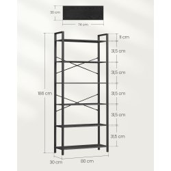 Reol - stuereol i industrielt design - sort 186 x 80 x 30