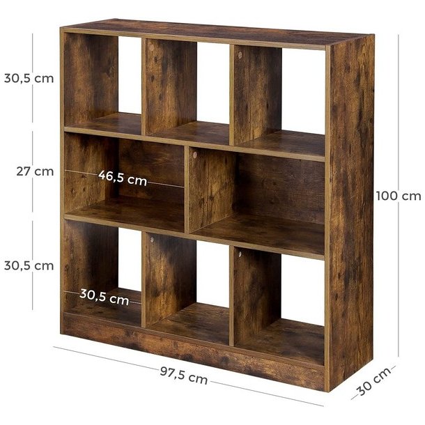 Reol - rumdeler - fritst�ende bogreol - rustik brun 100 x 97,5