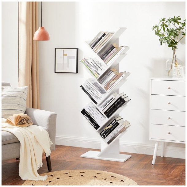 Reol med hylder til b�ger - bogreol - hvid 50 x 25 x 142