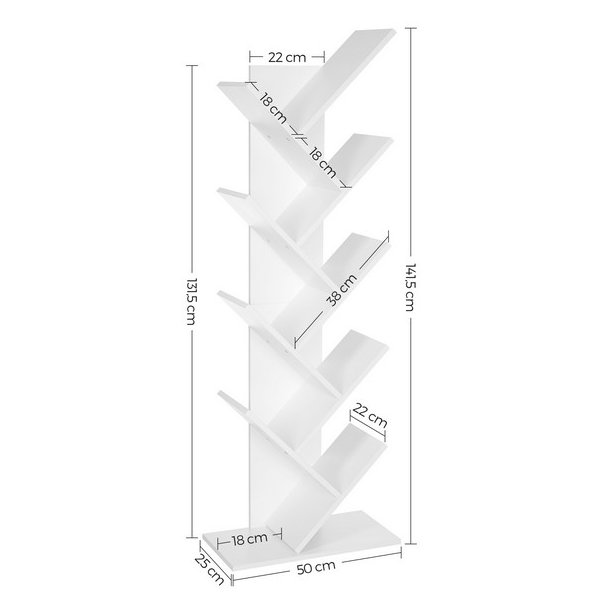 Reol med hylder til b�ger - bogreol - hvid 50 x 25 x 142