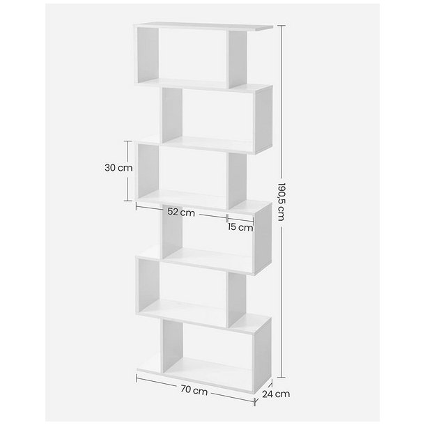 Reol - bogreol i industrielt design - hvid 190 x 24 x 70