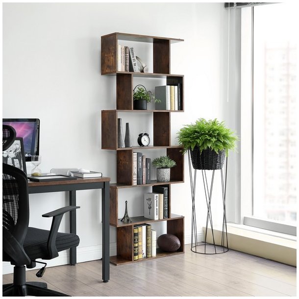 Reol - bogreol i industrielt design - rustik brun 190 x 24 x 70