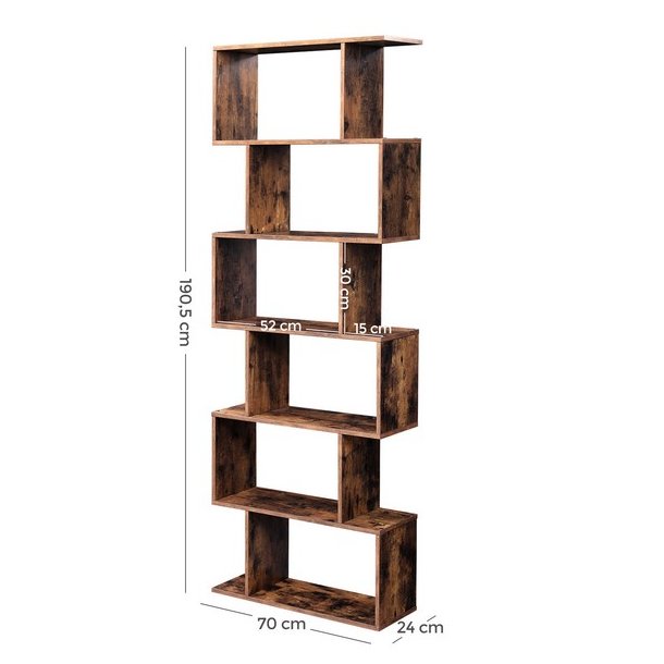 Reol - bogreol i industrielt design - rustik brun 190 x 24 x 70