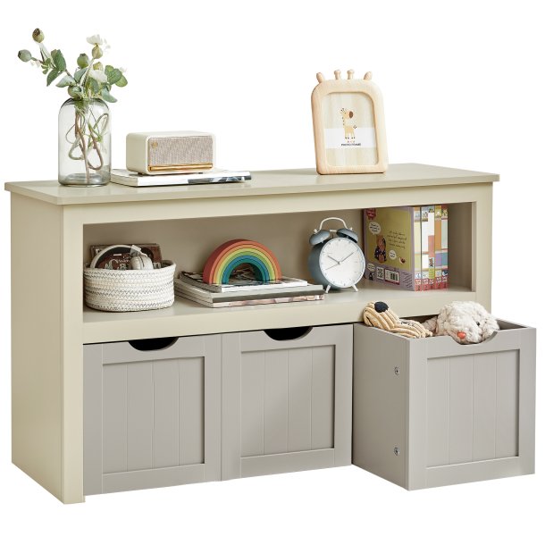 Lille kommode med hylder og kasse til opbevaring - beige 102x30x60