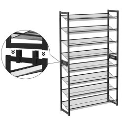 Skoreol med 8 hylder - s�t med 2 x 4 skohylder - sort metal