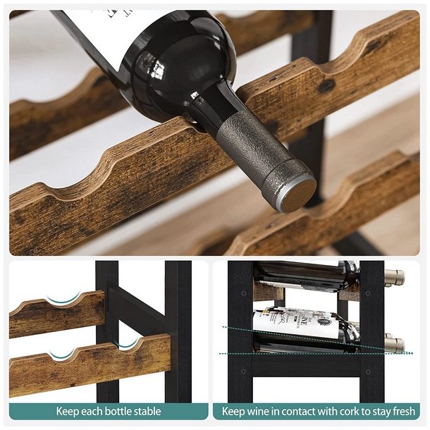 Vinreol til 24 flasker og glasholdere - rustik brun 66x30x100