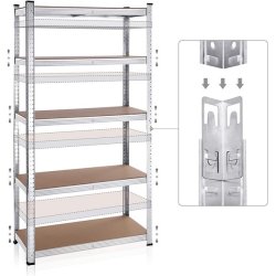 St�lreol - s�t med 2 lagerreoler - s�lv og brun 180 x 90 x 40