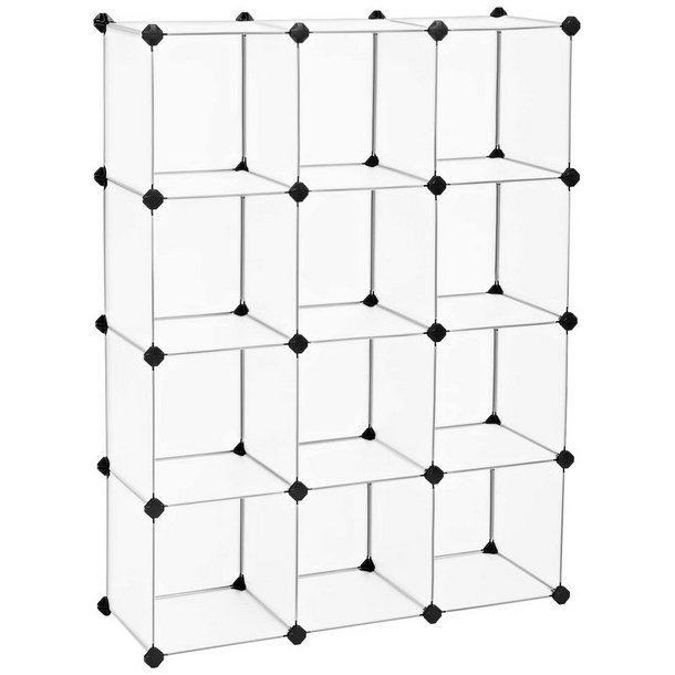 Opbevaringsreol - kubisk reol i plastik - skoreol med 12 rum