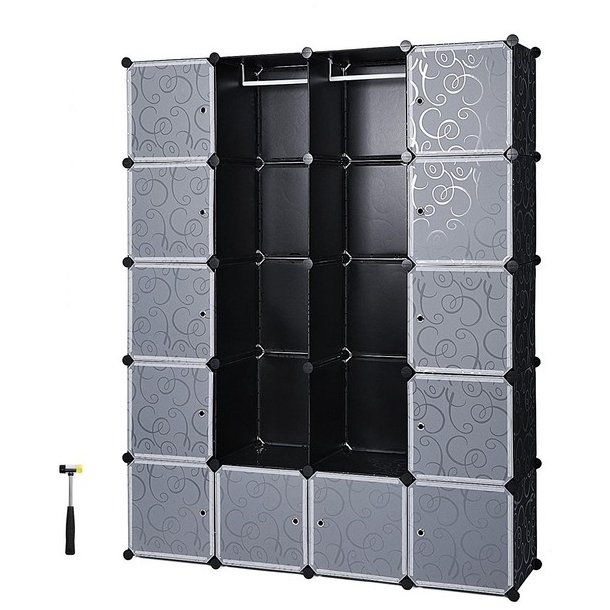 Reolsystem - kubisk garderobe i plastik med 2 b�jler og 12 rum