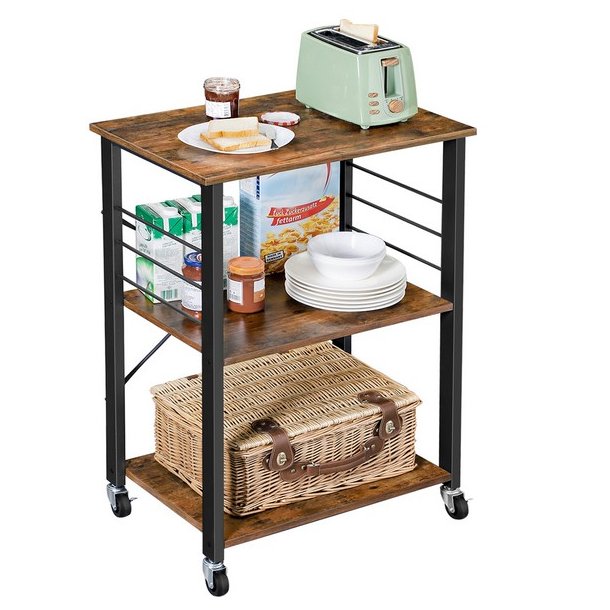 Rullebord med 3 hylder - k�kkenvogn - rustik brun 60x40x89