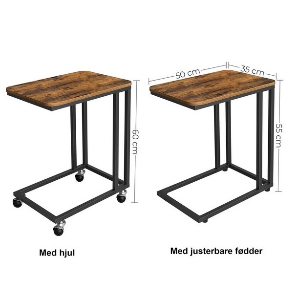 Sidebord i industrielt design til sofa eller seng - rustik brun