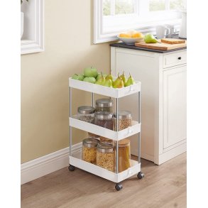 Rullevogn - hvid opbevaringsvogn med 3 hylder 40 x 22 x 60