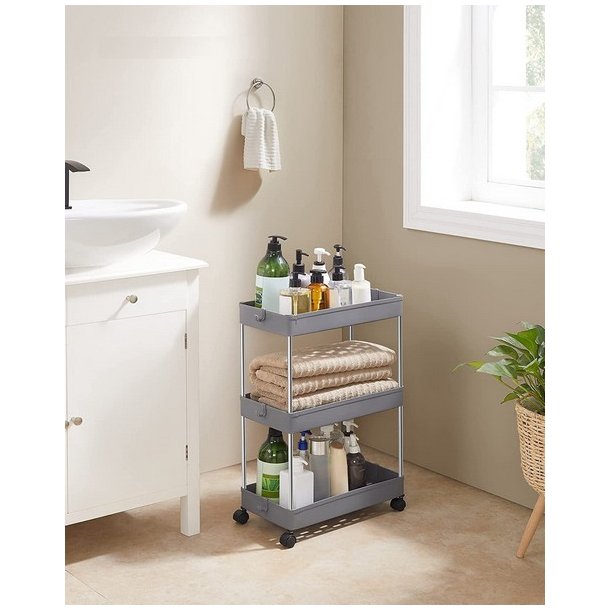 Rullevogn - gr� opbevaringsvogn med 3 hylder 40 x 22 x 60