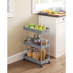 Rullevogn - gr� opbevaringsvogn med 3 hylder 40 x 22 x 60