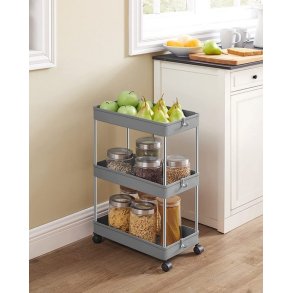 Rullevogn - gr� opbevaringsvogn med 3 hylder 40 x 22 x 60