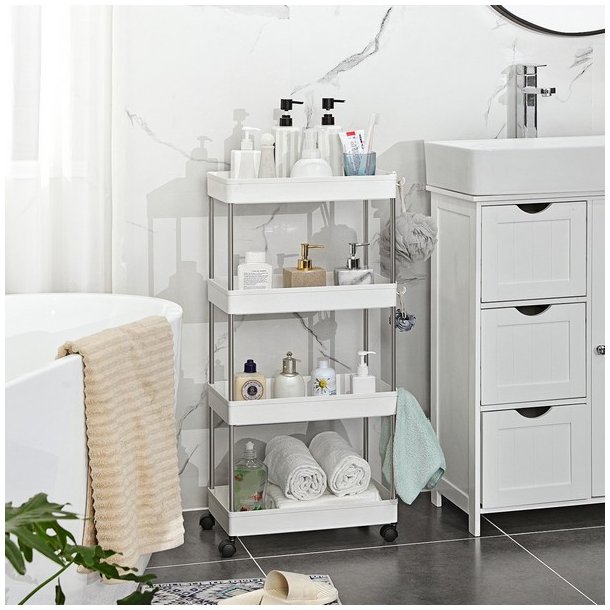 Rullevogn - hvid opbevaringsvogn med 4 hylder 40 x 22 x 86