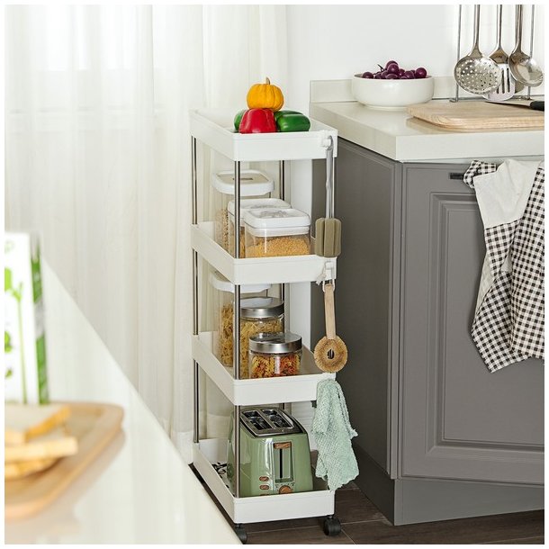 Rullevogn - hvid opbevaringsvogn med 4 hylder 40 x 22 x 86