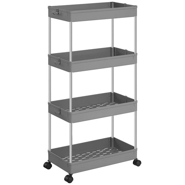 Rullevogn - gr� opbevaringsvogn med 4 hylder 40 x 22 x 86