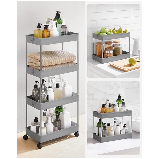 Rullevogn - gr� opbevaringsvogn med 4 hylder 40 x 22 x 86