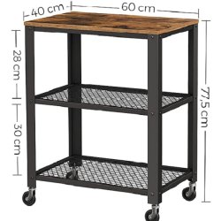 Rullebord med 3 hylder - k�kkenvogn p� hjul - rustik brun